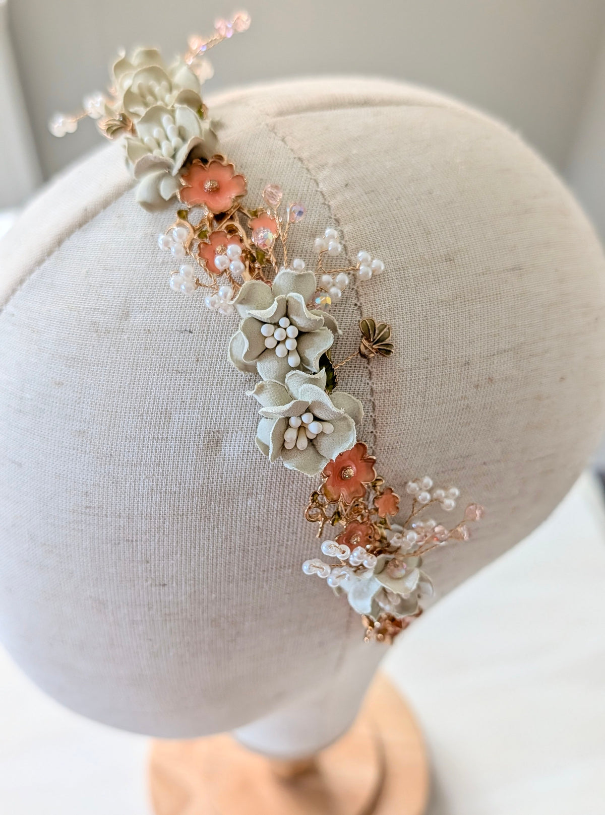 Ivory & Peach Floral Bridal Headband
