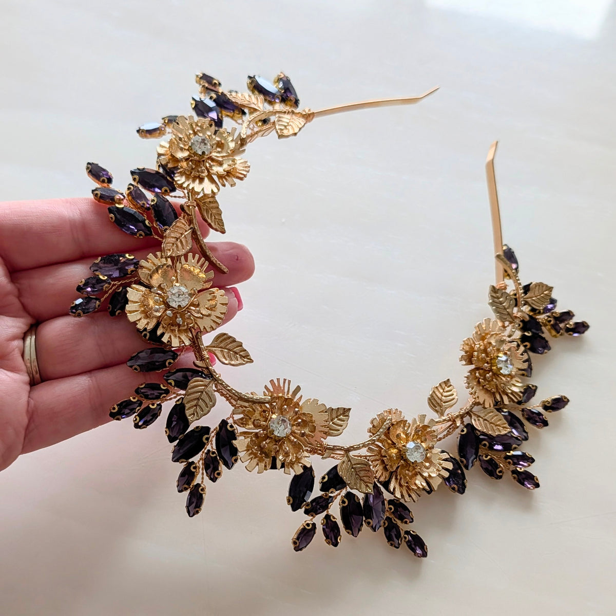 Eclipse Crown – Purple Crystal & Gold Floral Headband