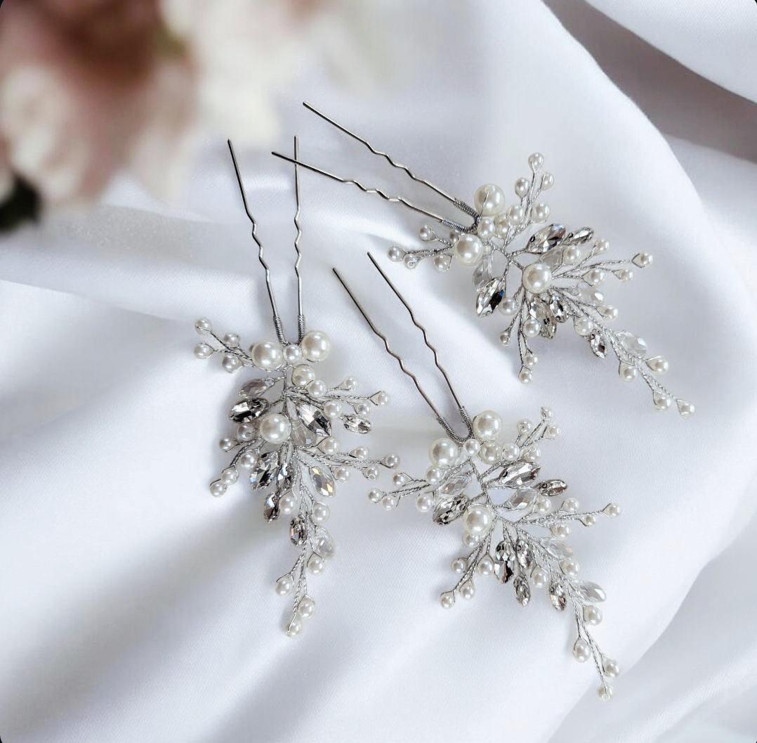 Pearl and Crystal Bridal Hair Pin Set