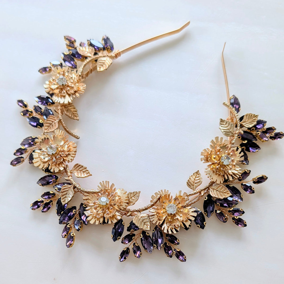 Eclipse Crown – Purple Crystal & Gold Floral Headband