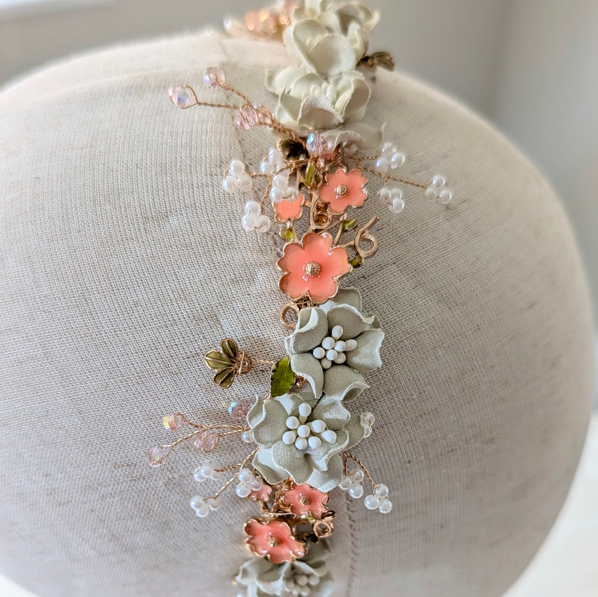 Ivory & Peach Floral Bridal Headband