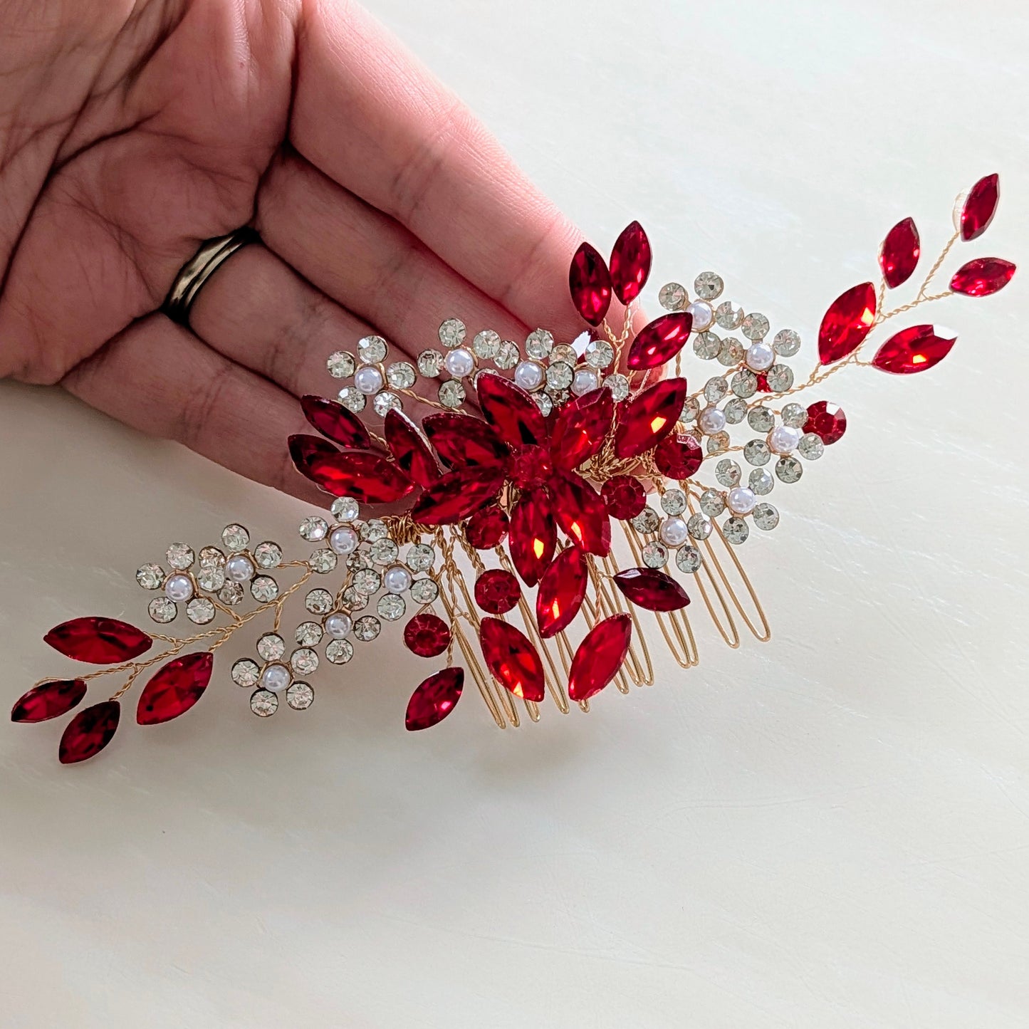 Red Crystal Hair Comb