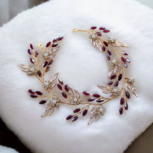 Burgundy Crystal Hair Vine