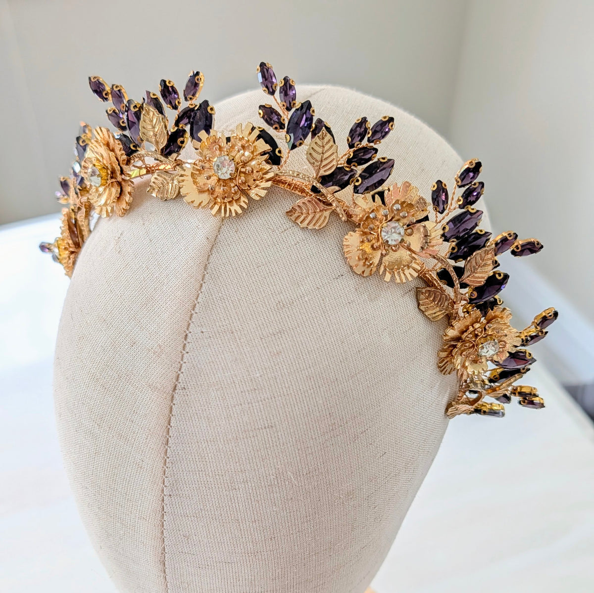 Eclipse Crown – Purple Crystal & Gold Floral Headband