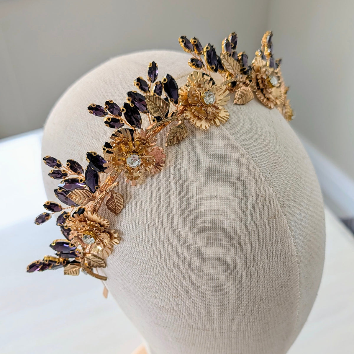 Eclipse Crown – Purple Crystal & Gold Floral Headband