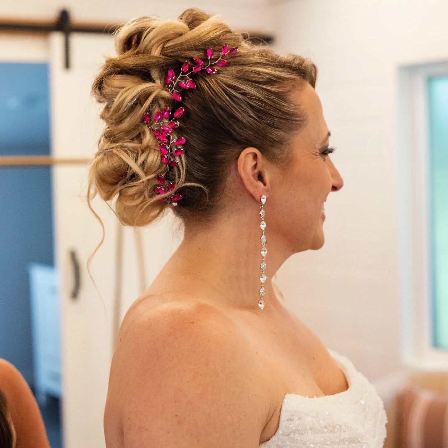 Hot pink crystal hair pins