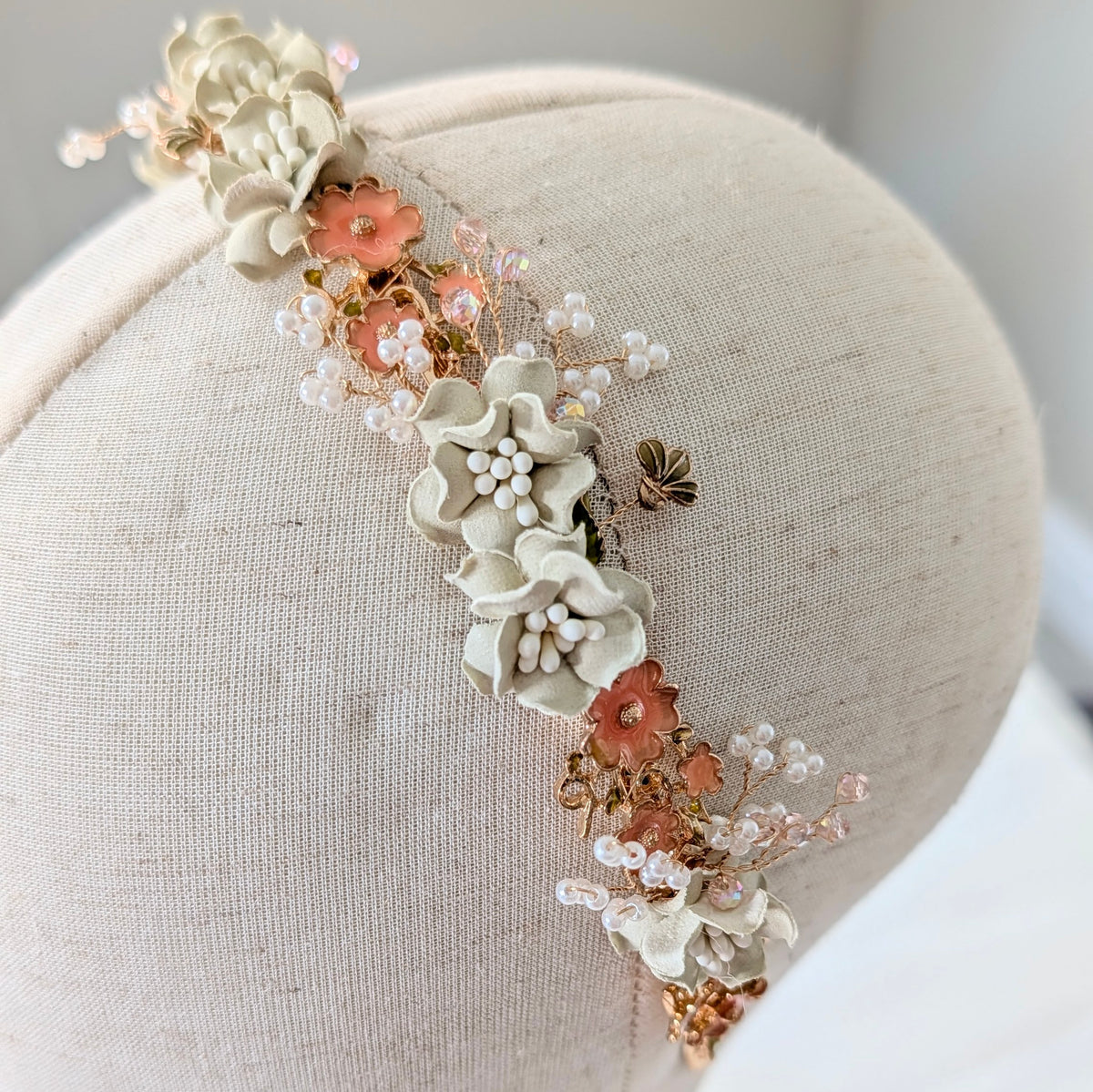 Ivory & Peach Floral Bridal Headband