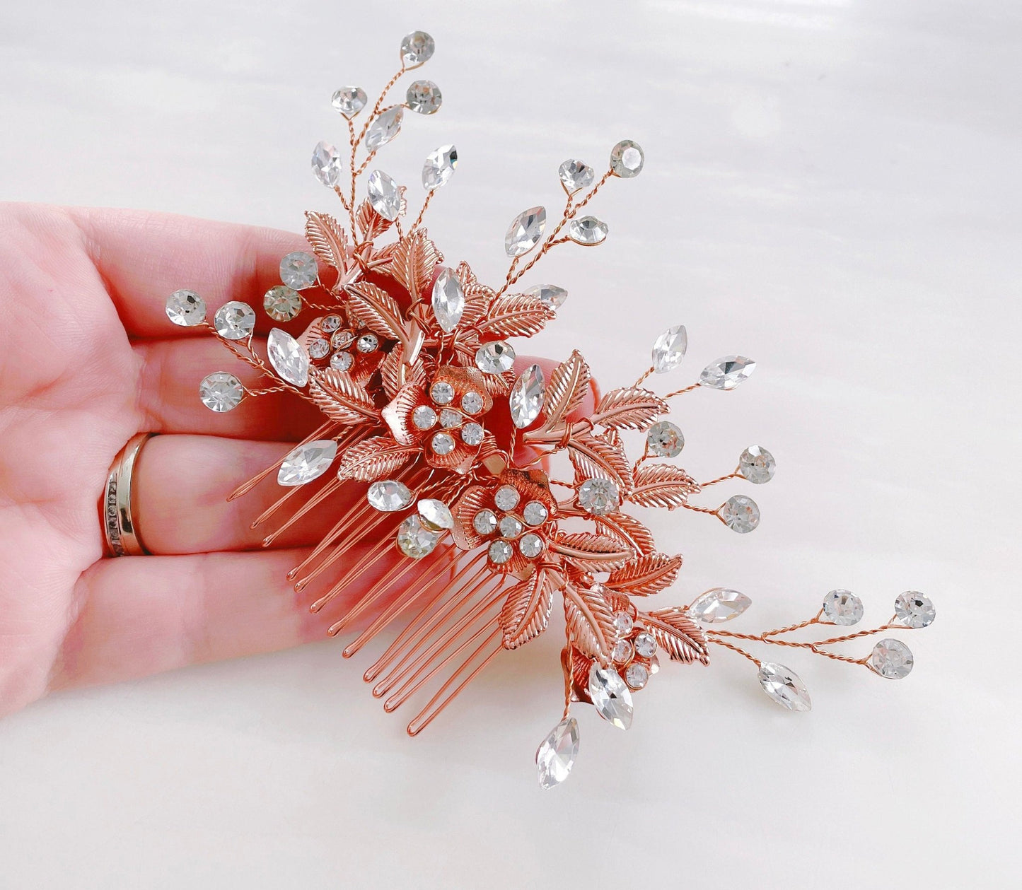 Rose gold Bridal hair comb - Petal & Pearl