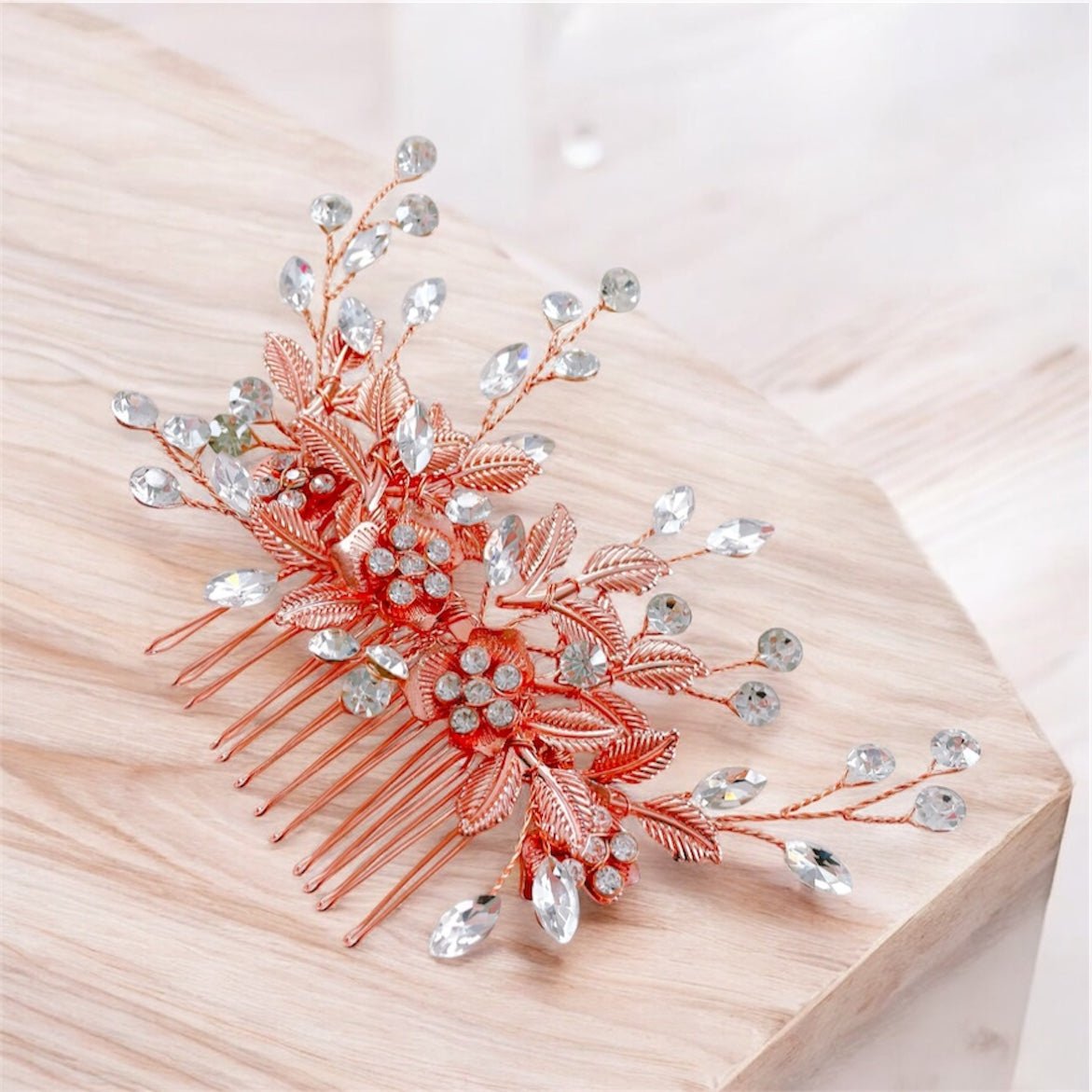 Rose gold Bridal hair comb - Petal & Pearl