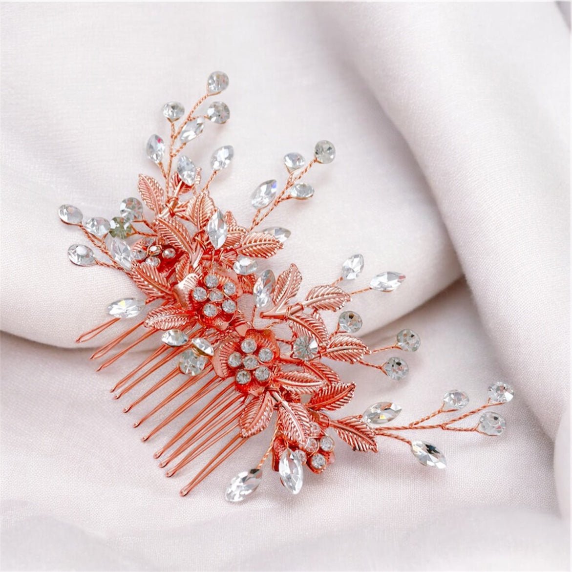 Rose gold Bridal hair comb - Petal & Pearl