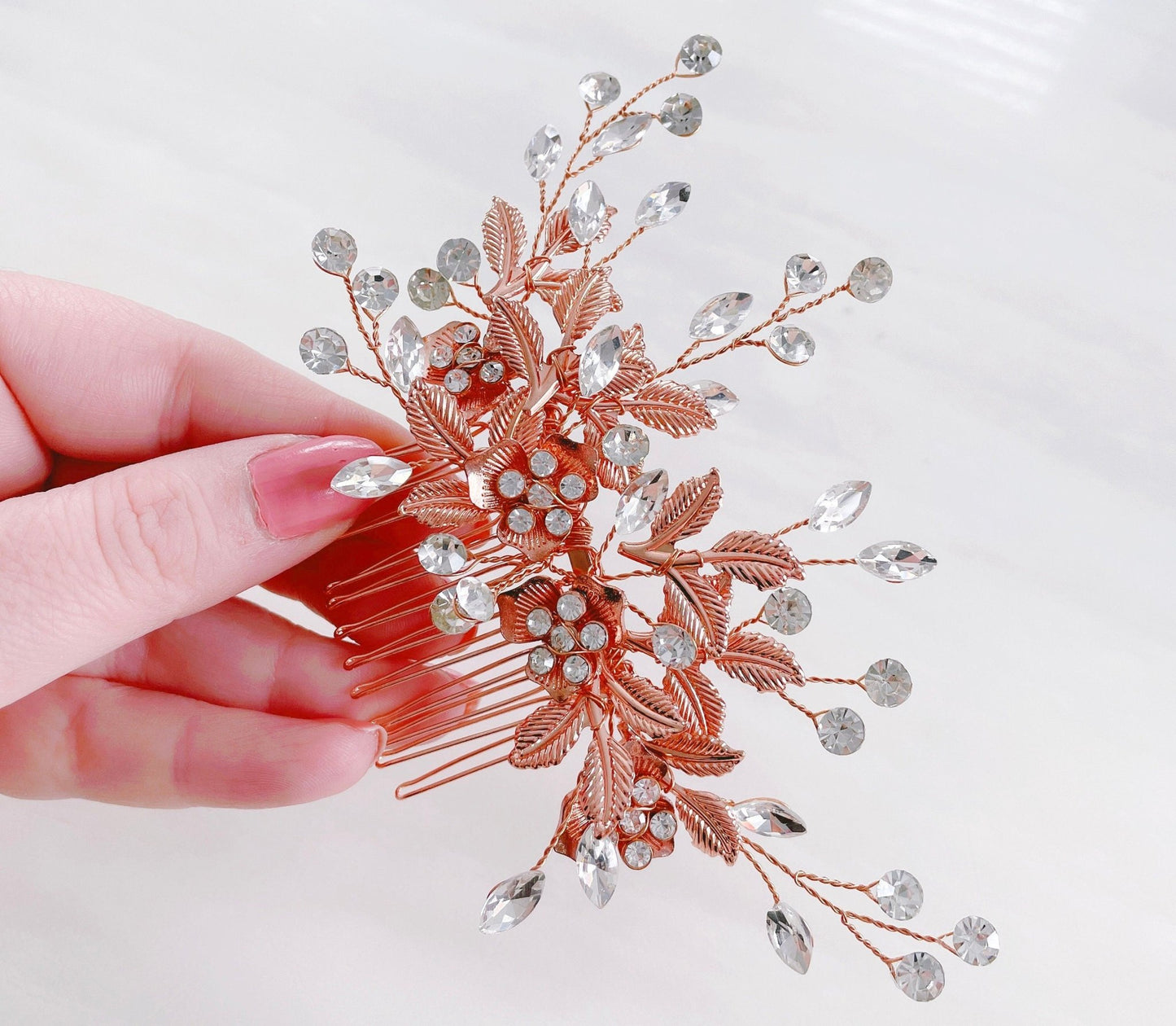 Rose gold Bridal hair comb - Petal & Pearl