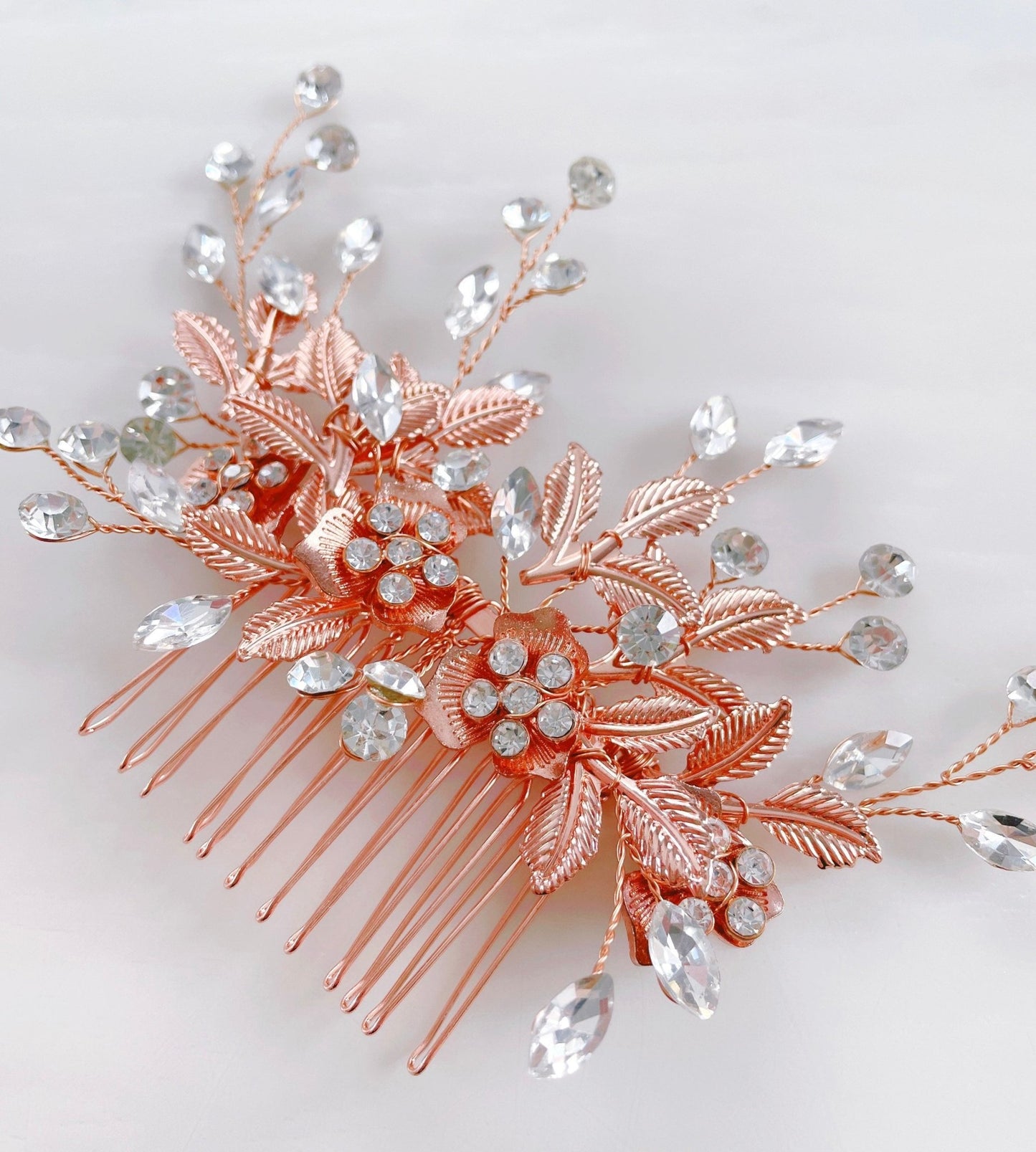 Rose gold Bridal hair comb - Petal & Pearl