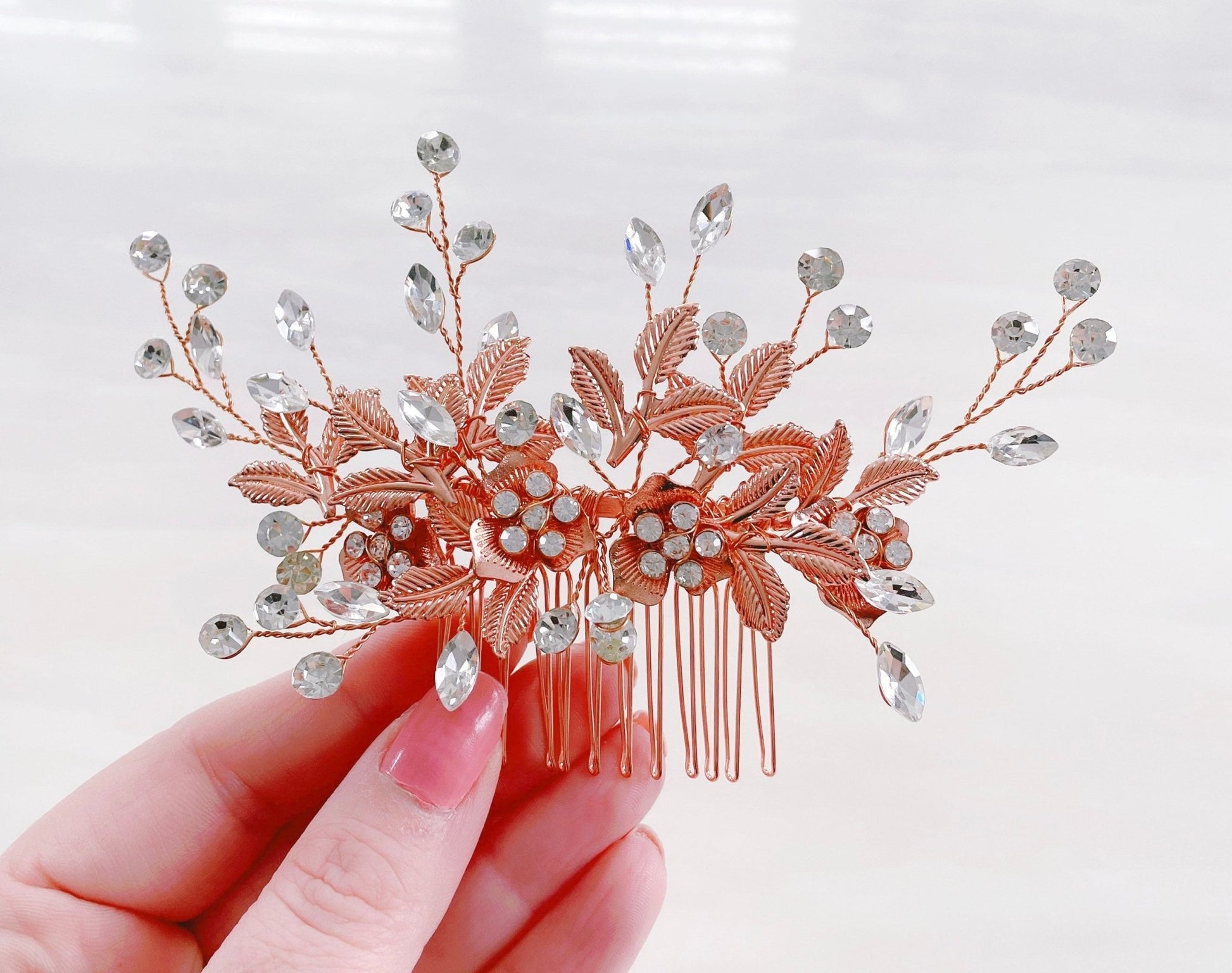 Rose gold Bridal hair comb - Petal & Pearl