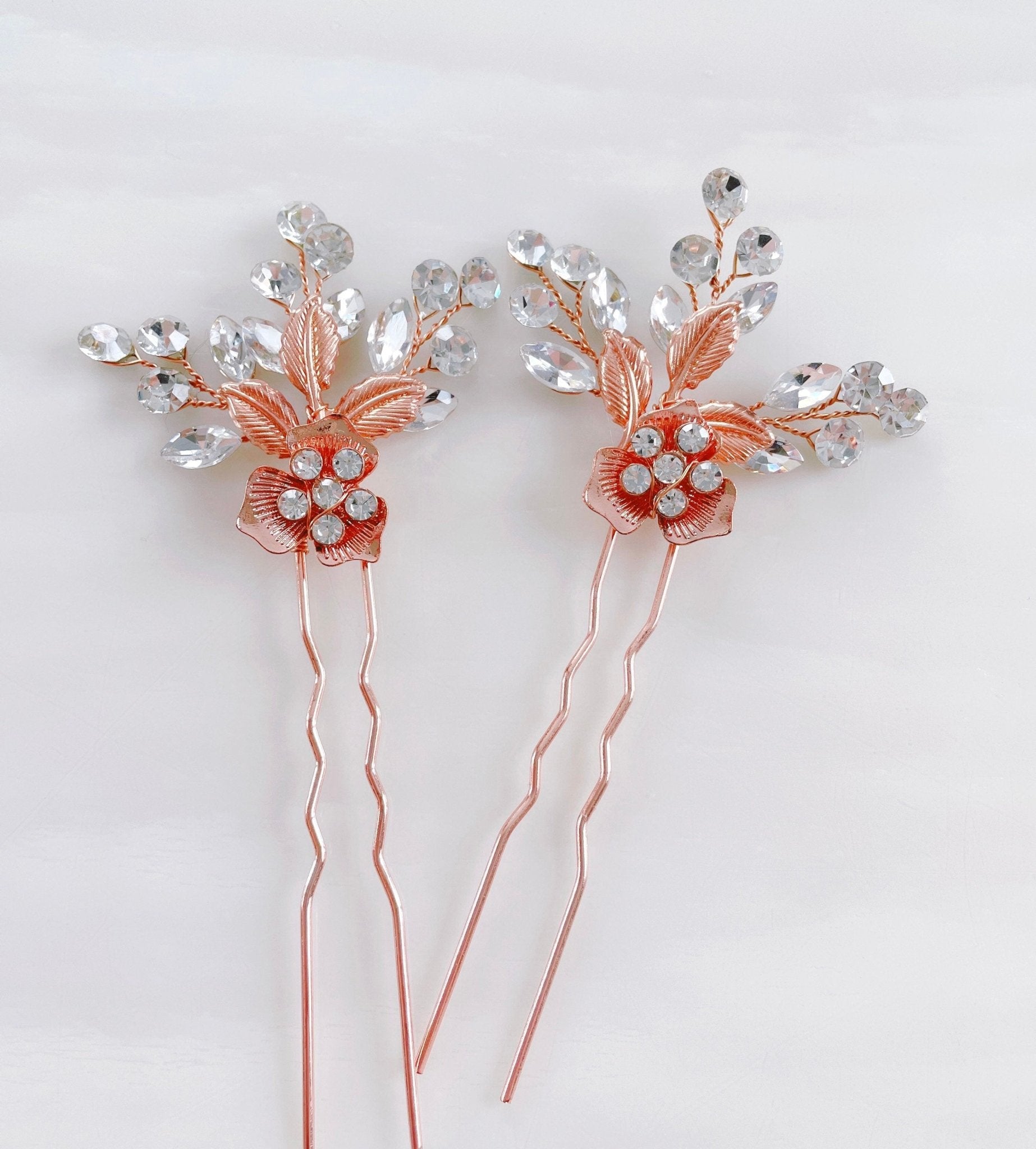 Rose gold Bridal hair pins - Petal & Pearl