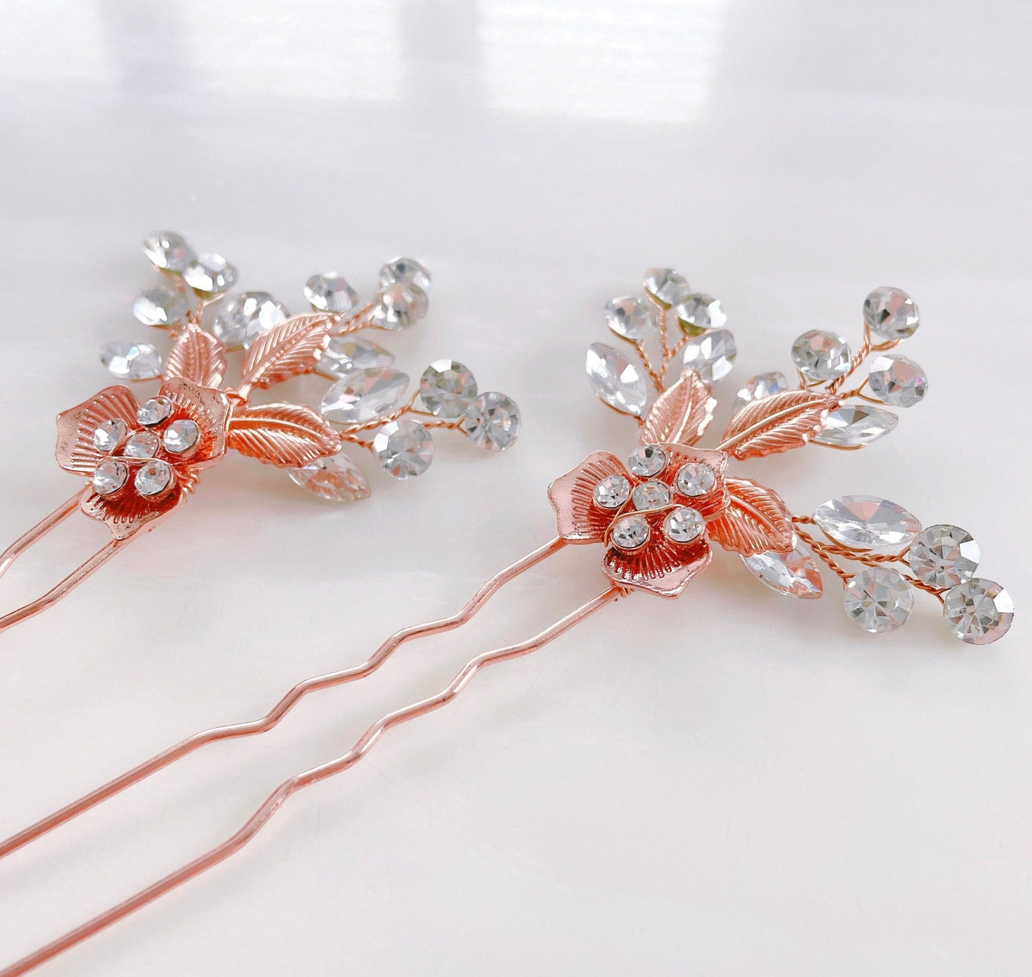 Rose gold Bridal hair pins - Petal & Pearl