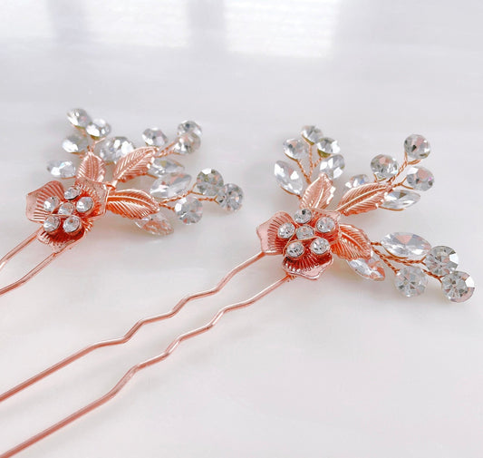 Rose gold Bridal hair pins - Petal & Pearl