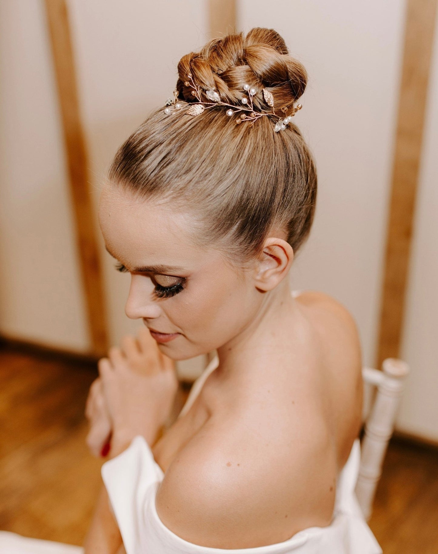 Rose gold bridal hair vine - Petal & Pearl