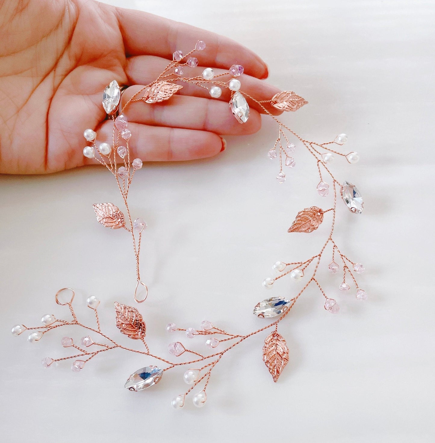 Rose gold bridal hair vine - Petal & Pearl