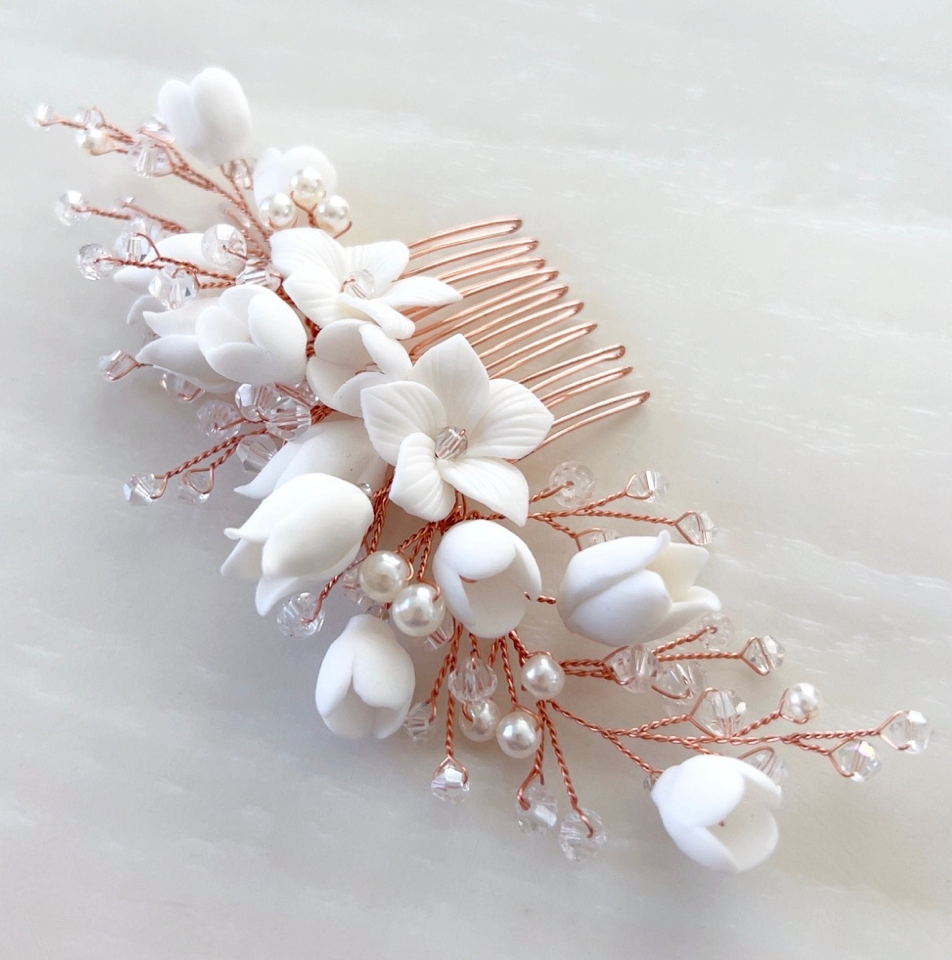 Rose gold bridal headpiece - Petal & Pearl
