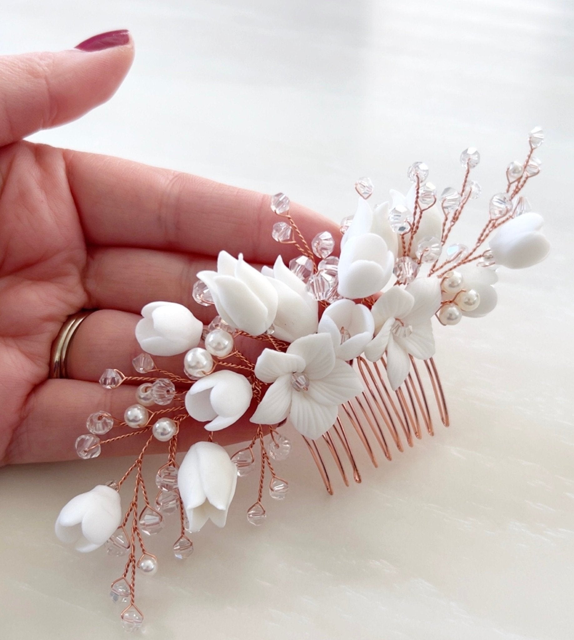 Rose gold bridal headpiece - Petal & Pearl