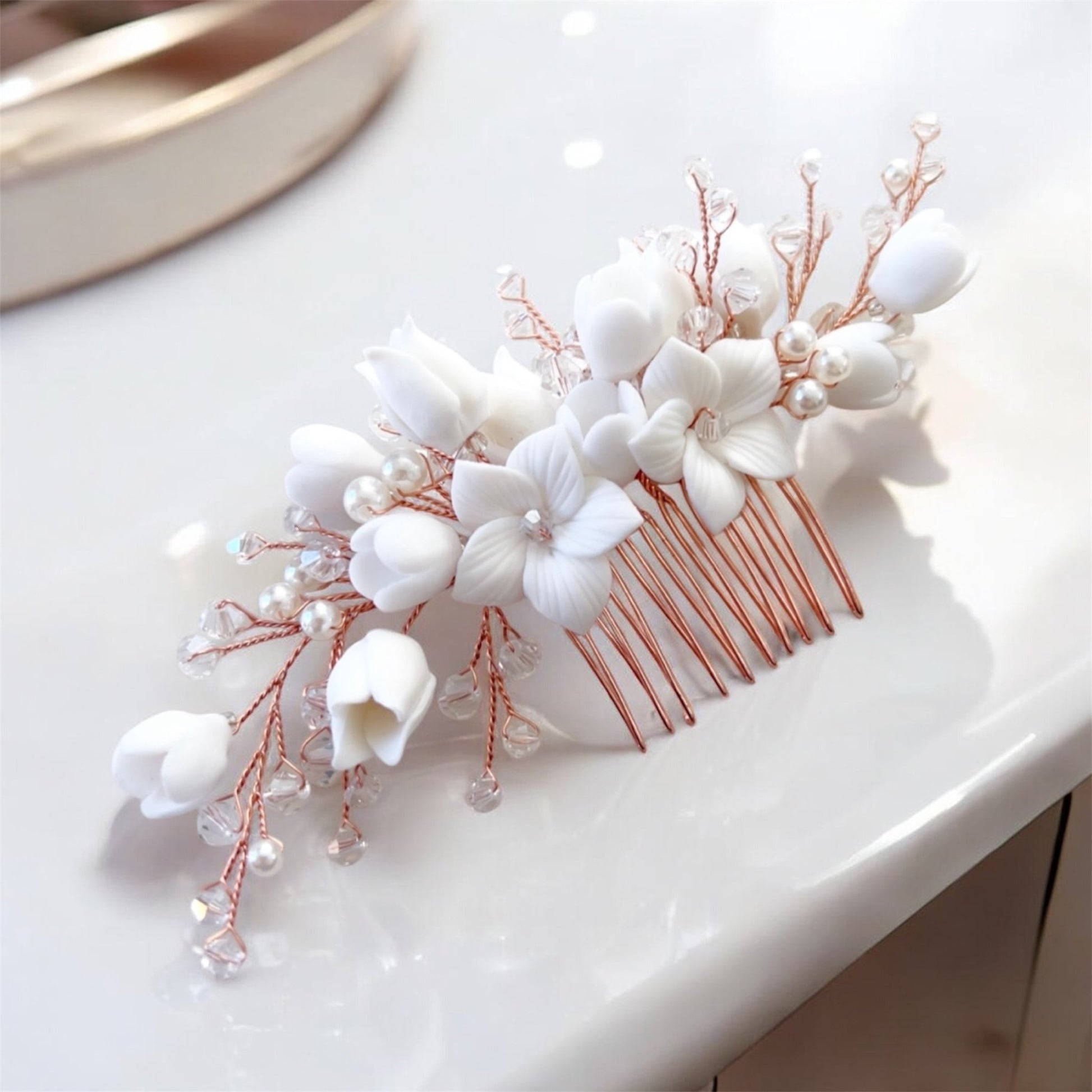 Rose gold bridal headpiece - Petal & Pearl