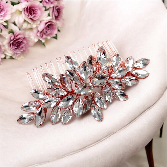 rose gold crystal hair comb - Petal & Pearl