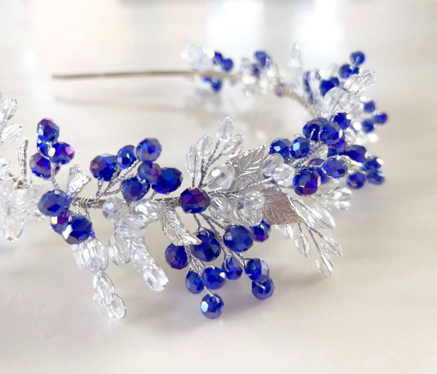 Royal blue bridal and occasion headpiece - Petal & Pearl