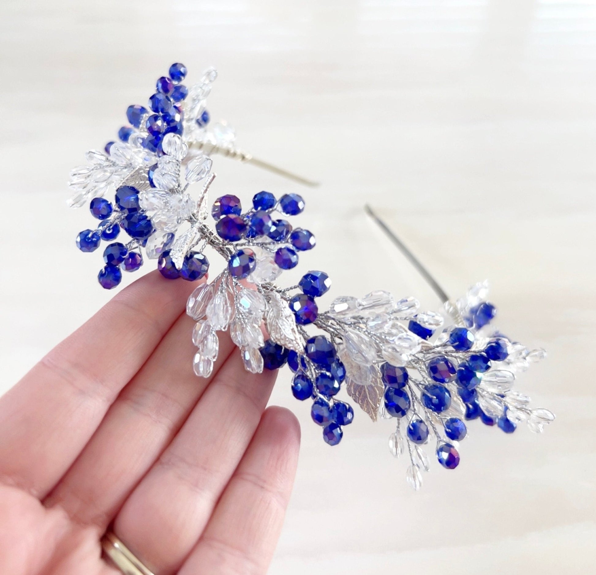 Royal blue bridal and occasion headpiece - Petal & Pearl