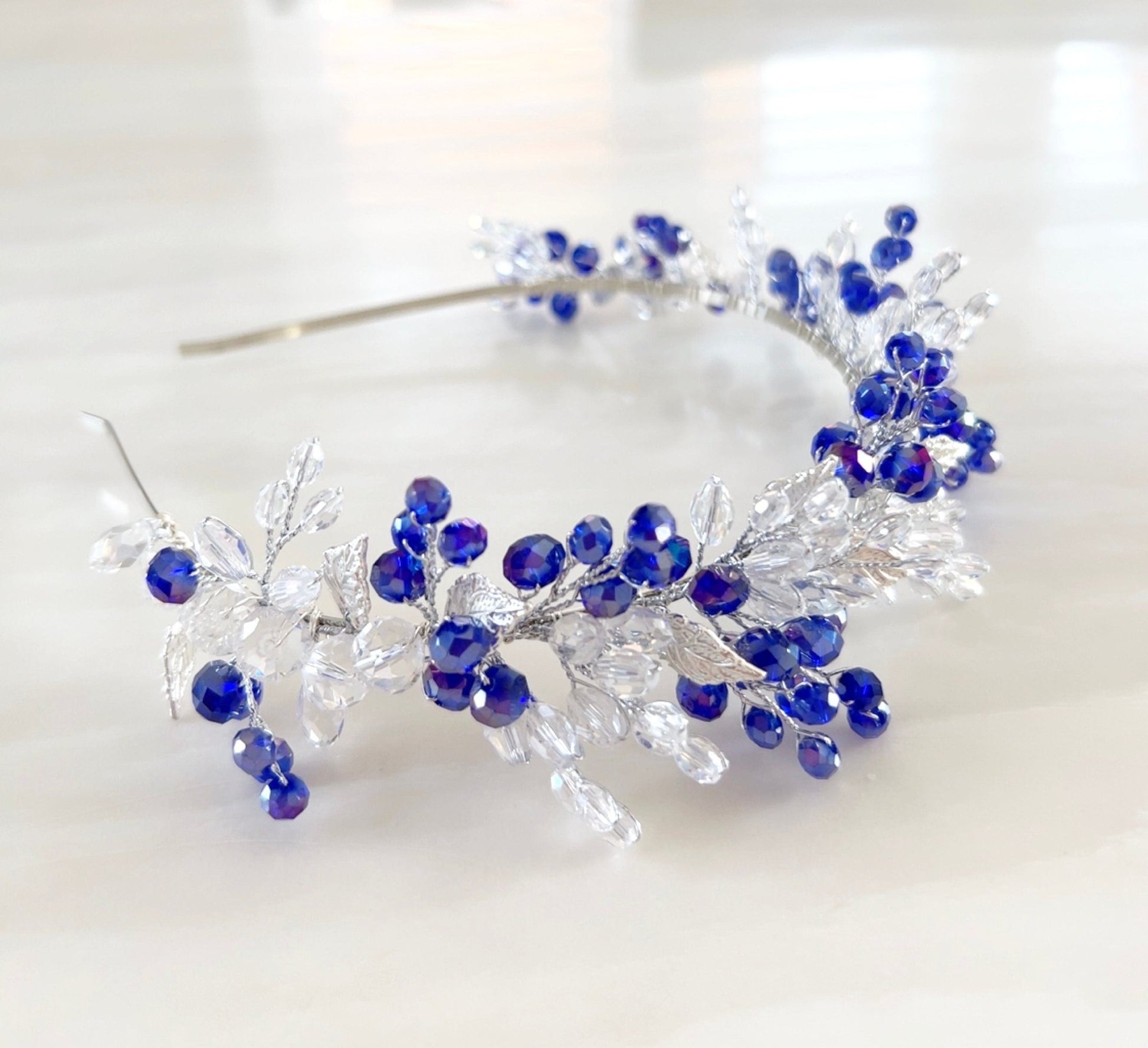 Royal blue bridal and occasion headpiece - Petal & Pearl