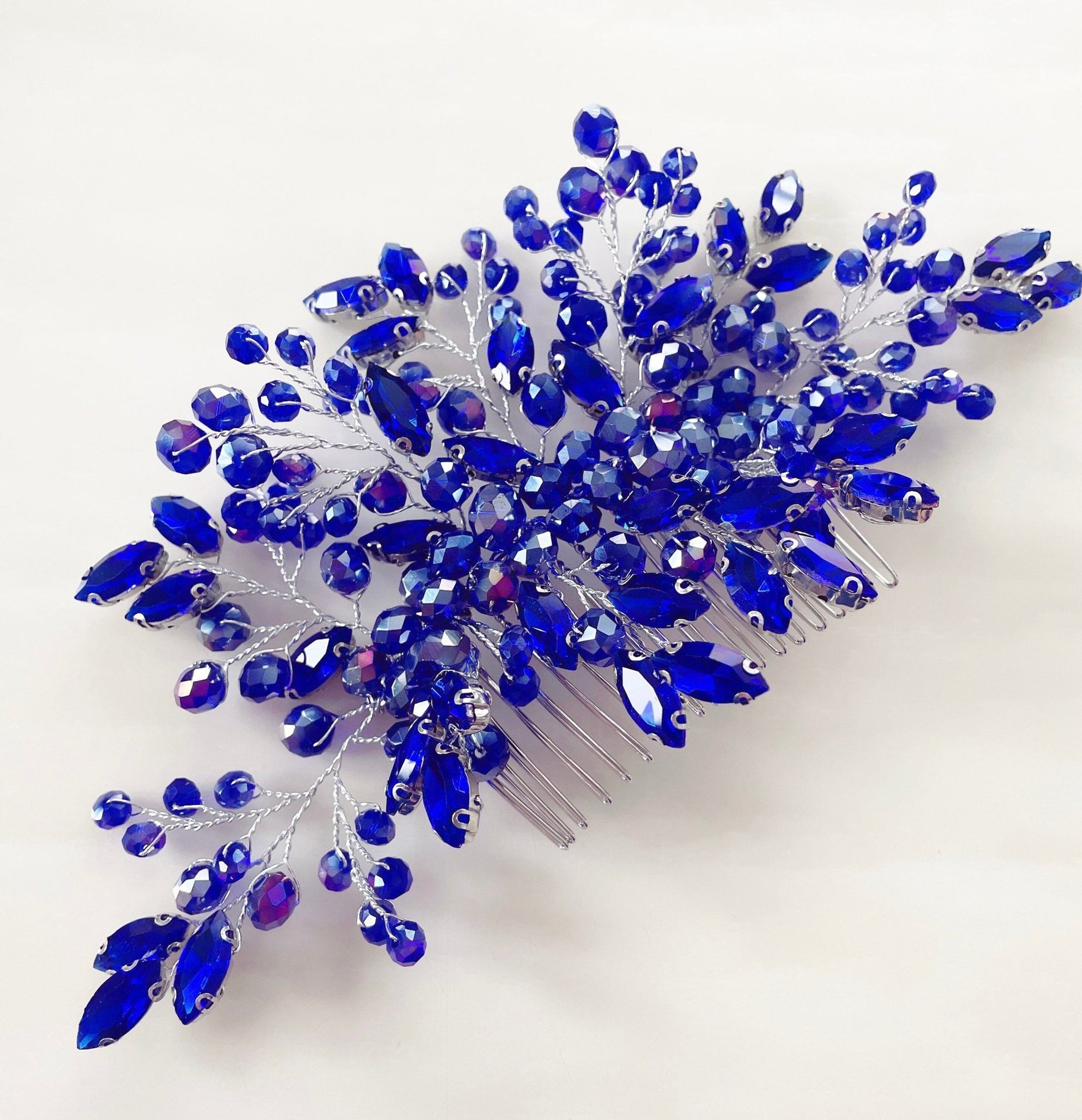Royal blue bridal headpiece - Petal & Pearl