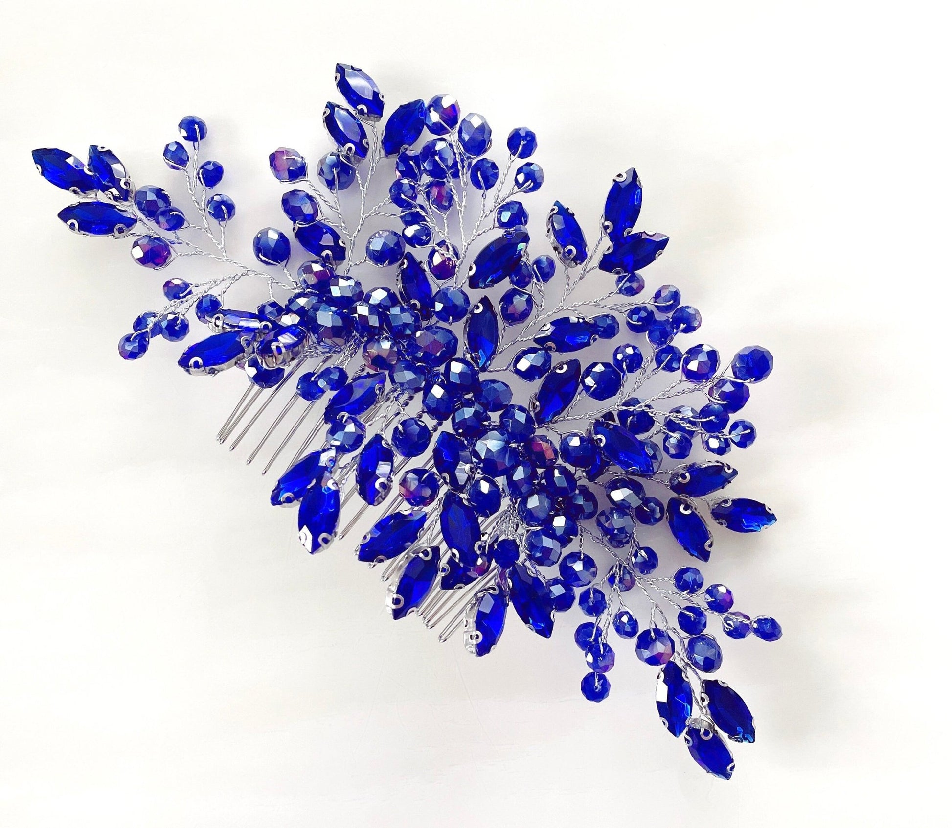 Royal blue bridal headpiece - Petal & Pearl