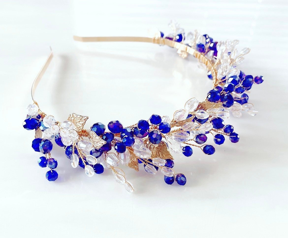 Royal blue bridal headpiece - Petal & Pearl