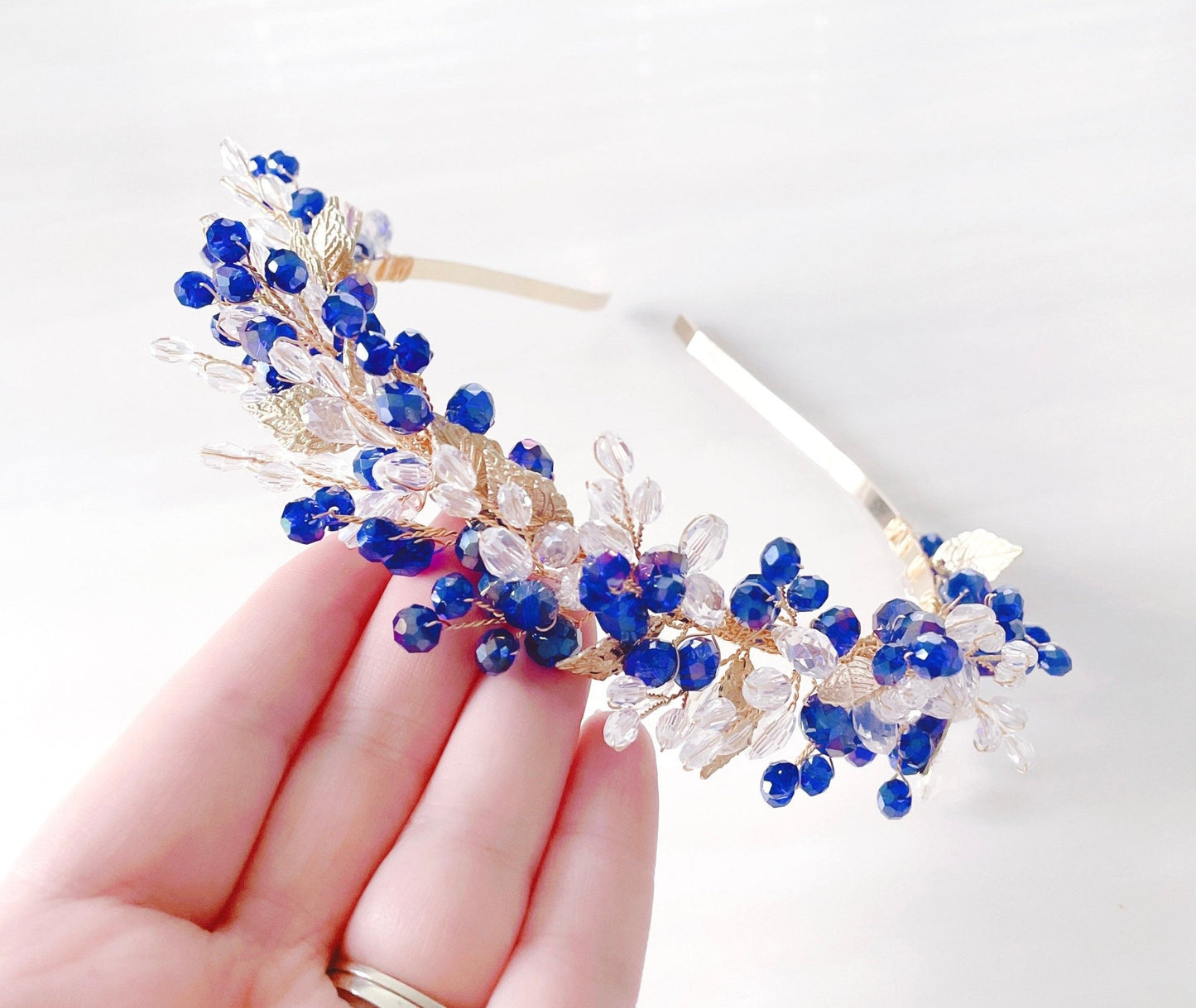 Royal blue bridal headpiece - Petal & Pearl