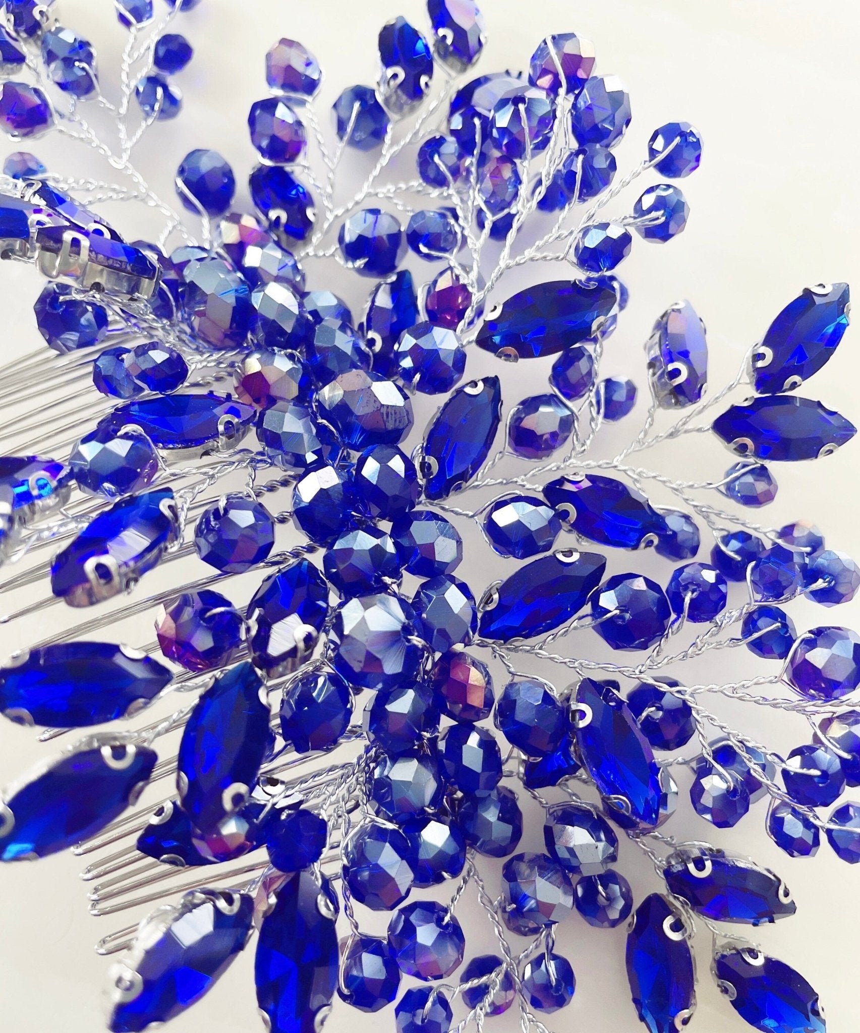 Royal blue bridal headpiece - Petal & Pearl
