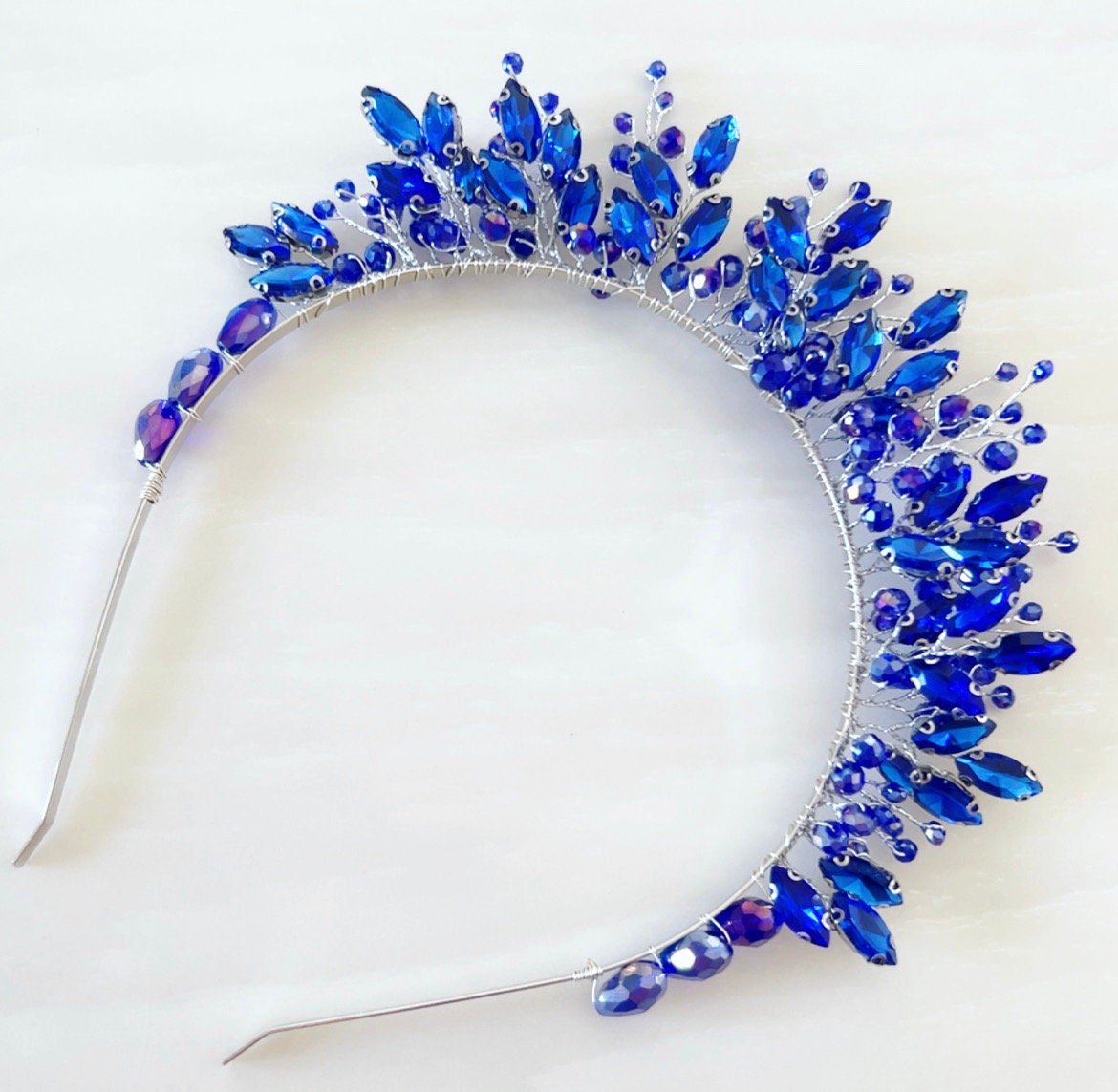 Royal blue crystal crown - Petal & Pearl