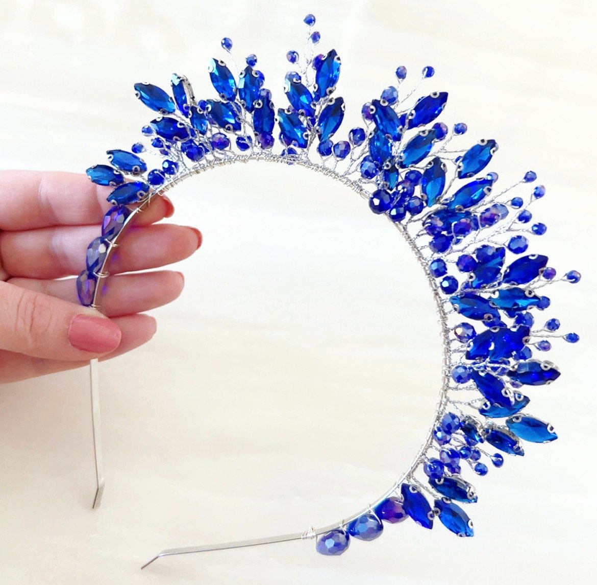 Royal blue crystal crown - Petal & Pearl