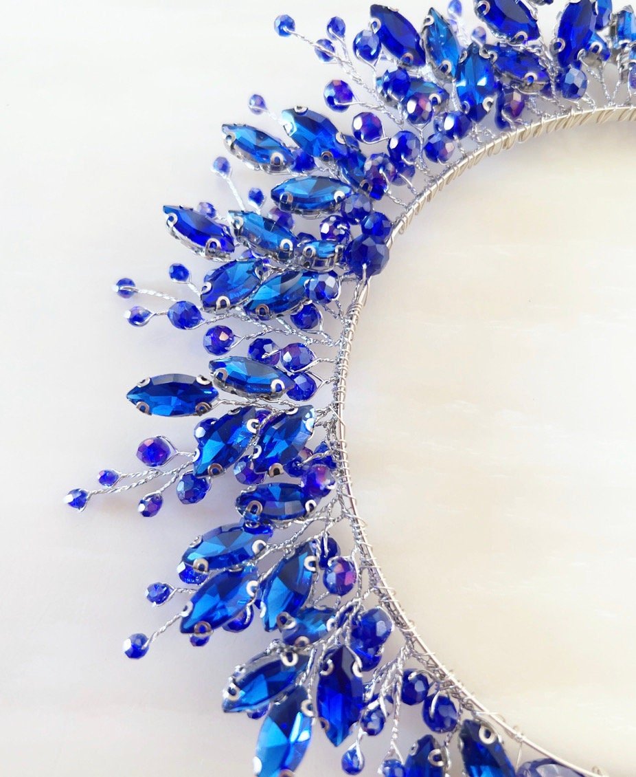 Royal blue crystal crown - Petal & Pearl