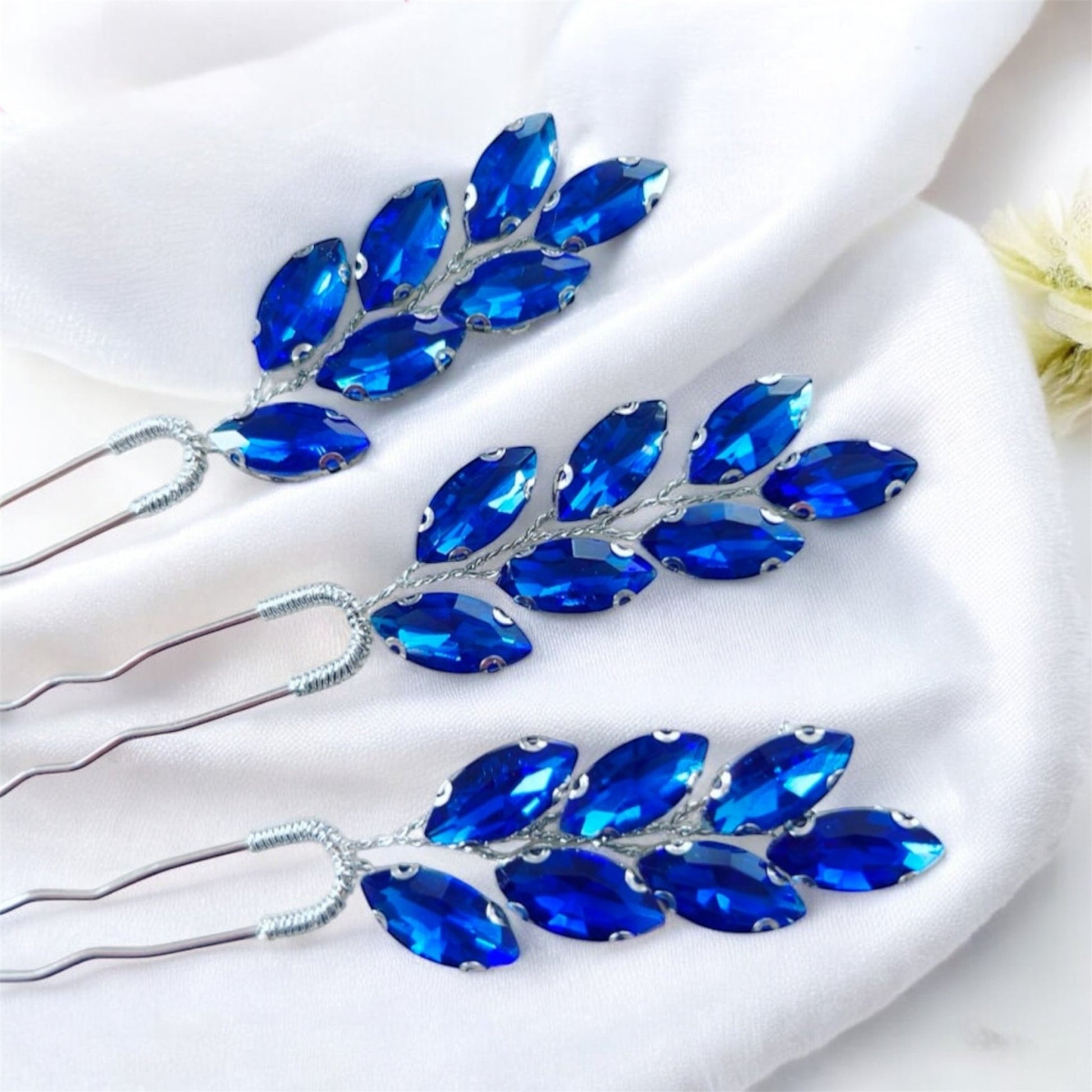 Royal blue crystal hair pins - Petal & Pearl