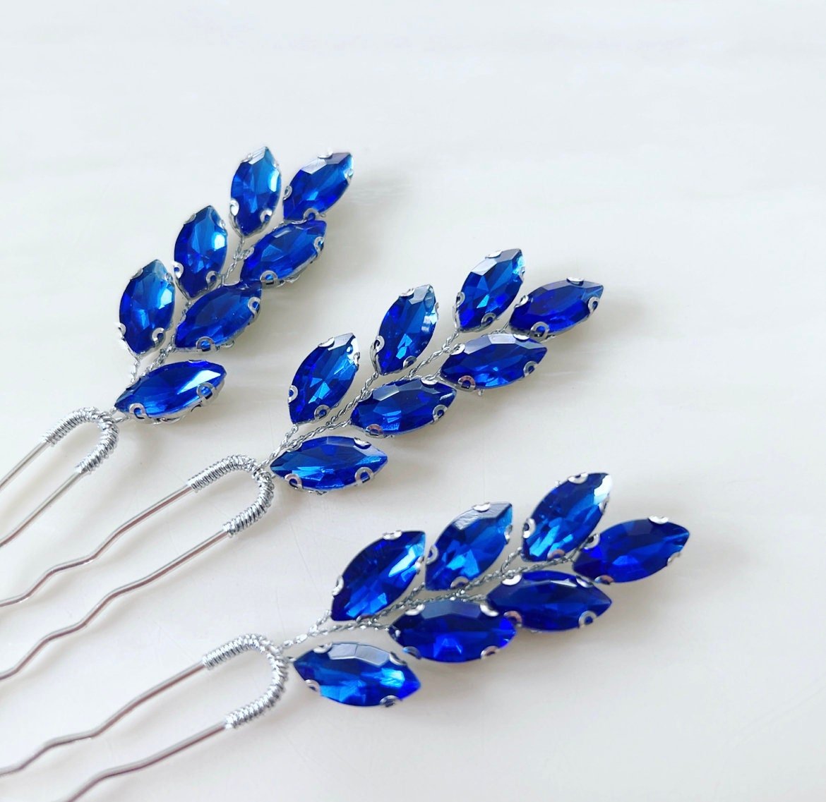 Royal blue crystal hair pins - Petal & Pearl