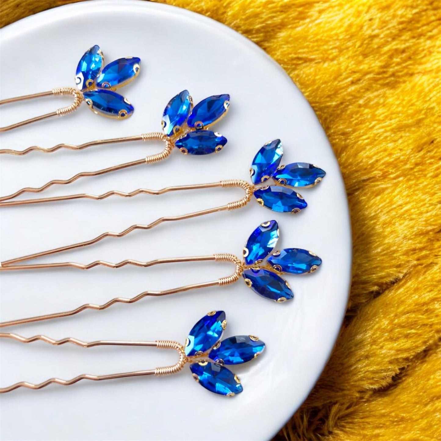 Royal blue crystal hair pins - Petal & Pearl