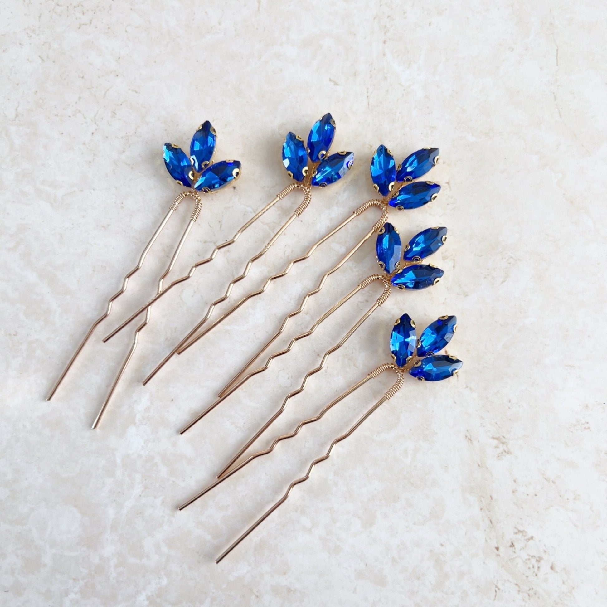 Royal blue crystal hair pins - Petal & Pearl