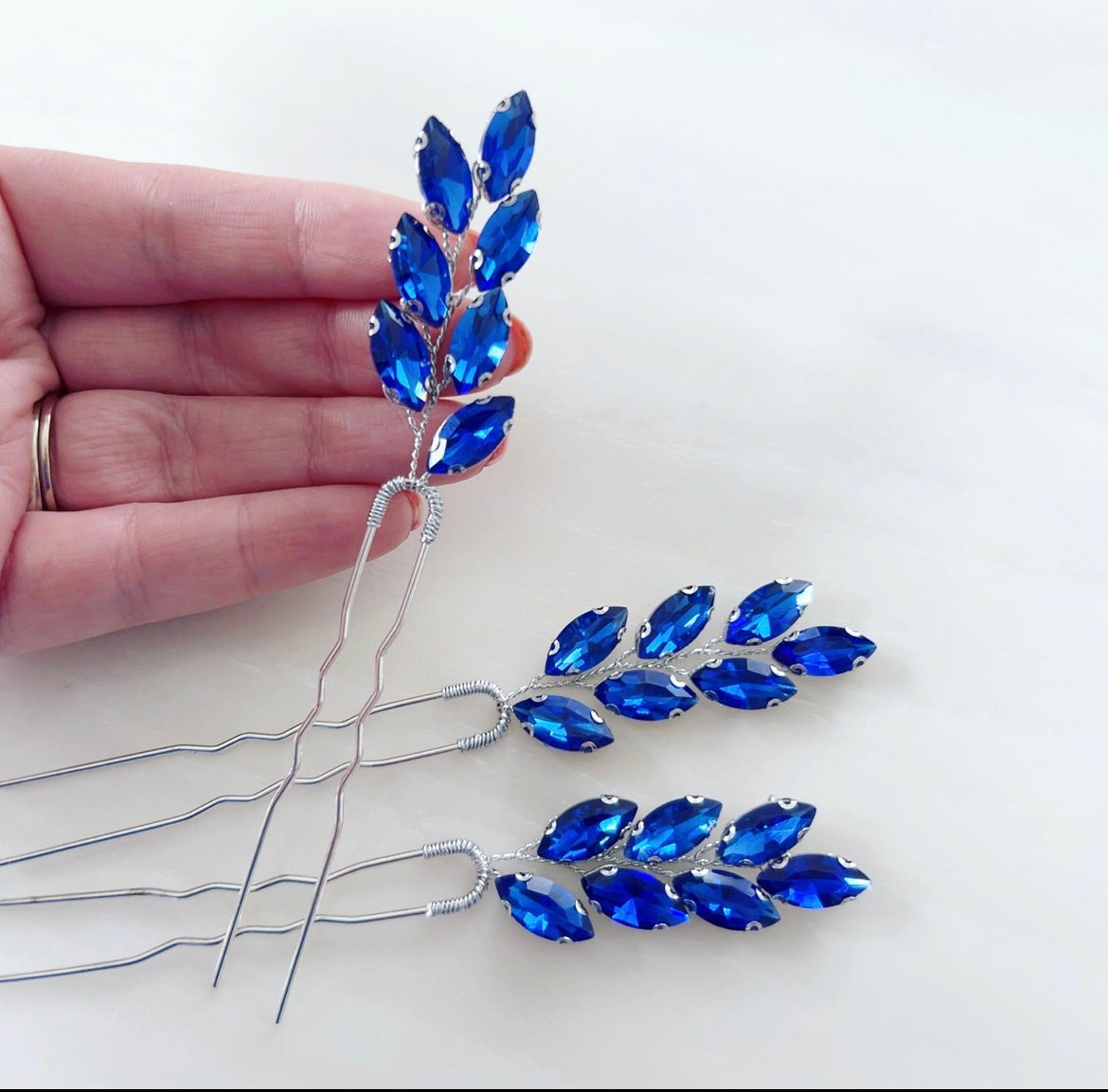 Royal blue crystal hair pins - Petal & Pearl