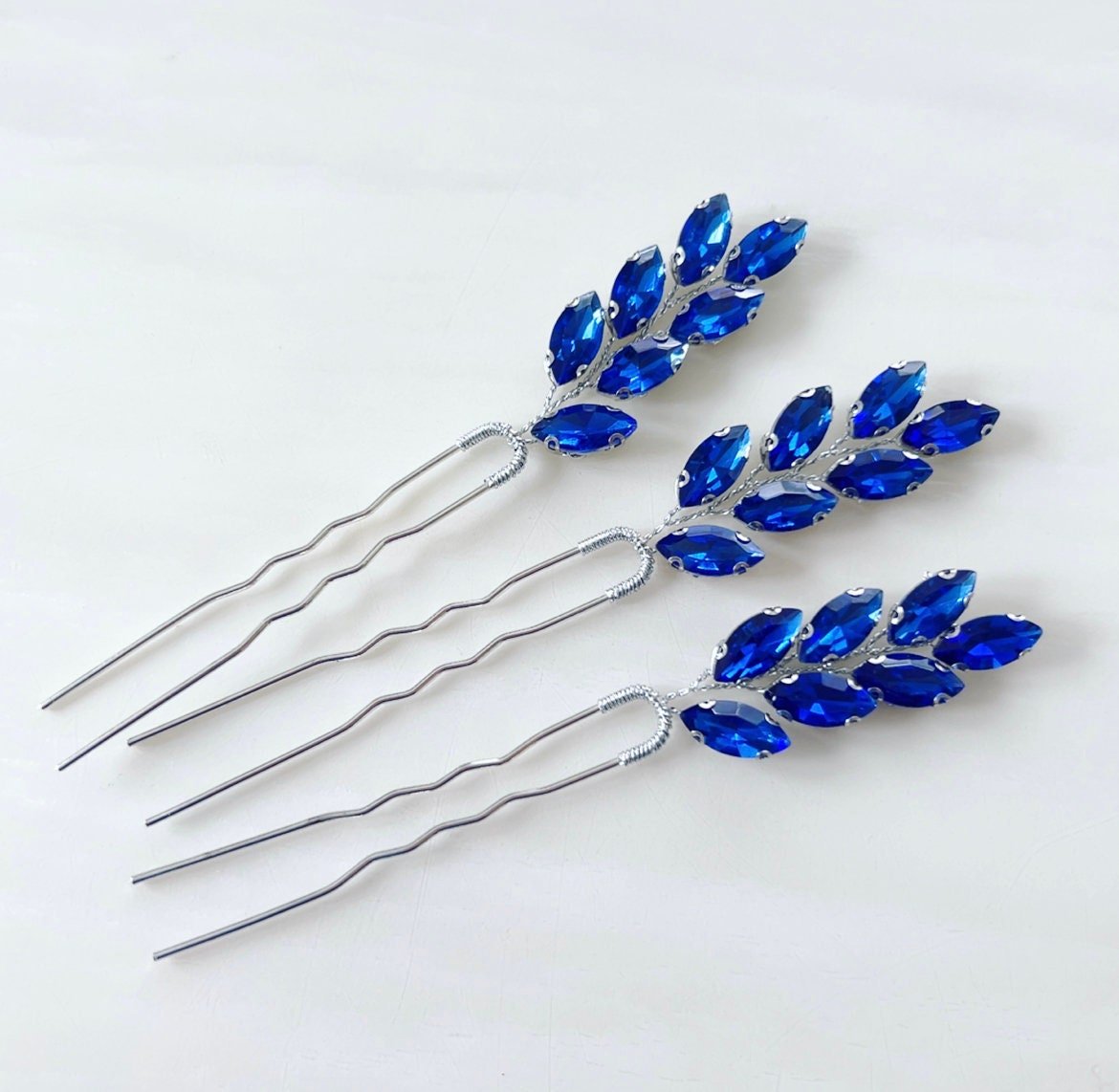 Royal blue crystal hair pins - Petal & Pearl