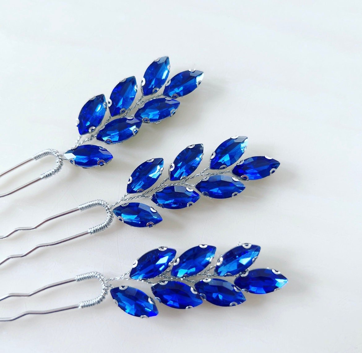 Royal blue crystal hair pins - Petal & Pearl