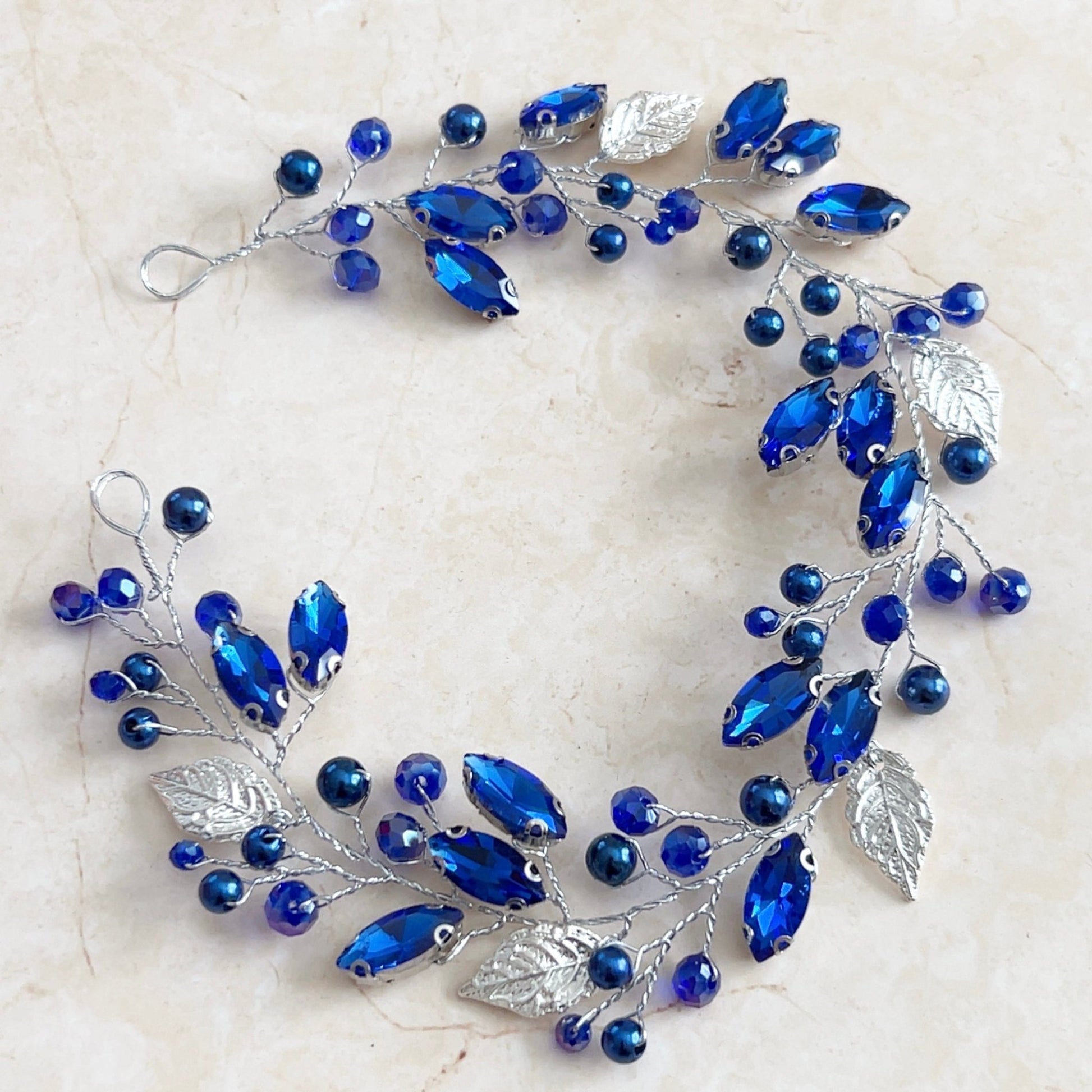 Royal blue crystal hair vine - Petal & Pearl