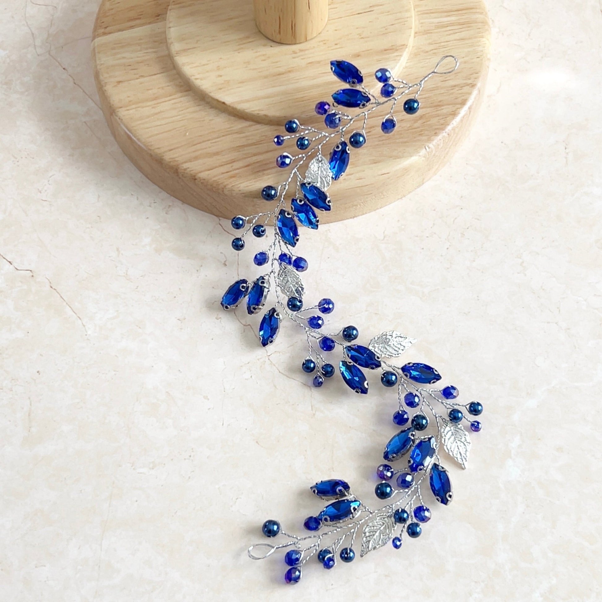 Royal blue crystal hair vine - Petal & Pearl