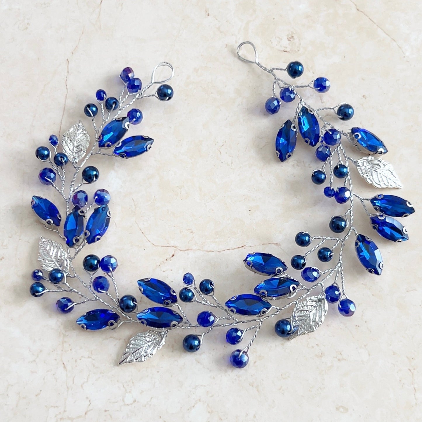 Royal blue crystal hair vine - Petal & Pearl