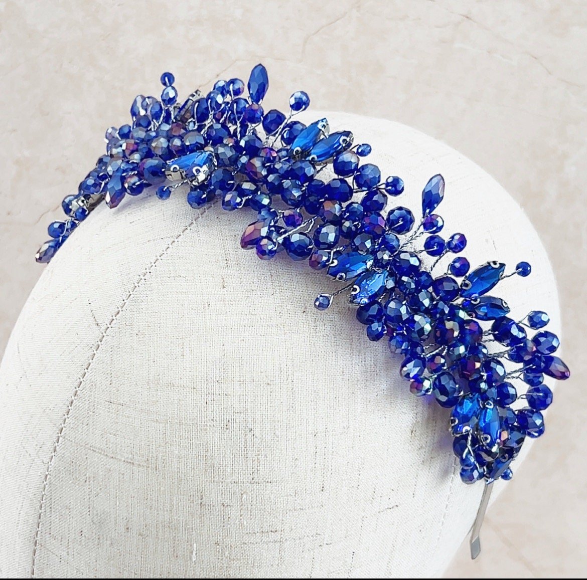 Royal blue crystal headband - Petal & Pearl