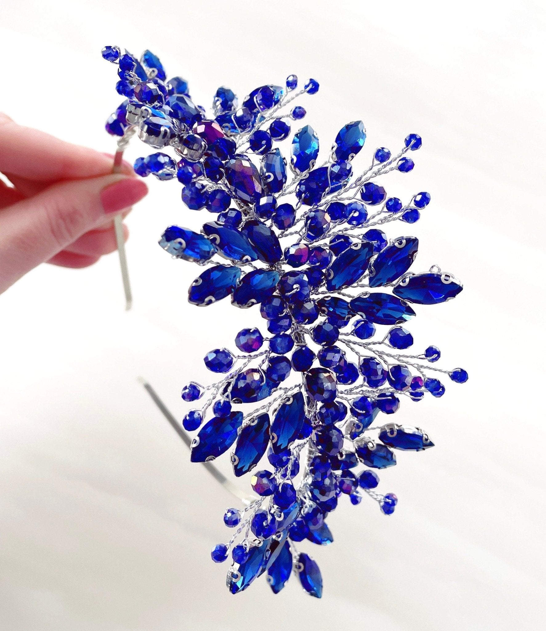 Royal blue crystal tiara - Petal & Pearl