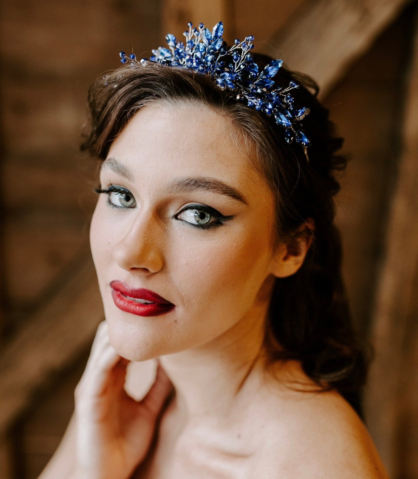 Royal blue crystal tiara - Petal & Pearl